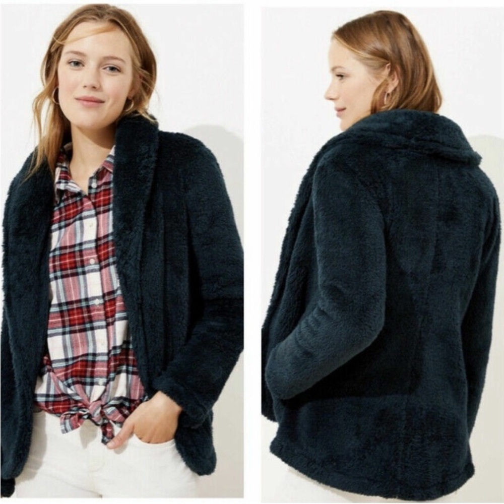 Women's Teal Faux Fur Sweater Jacket
